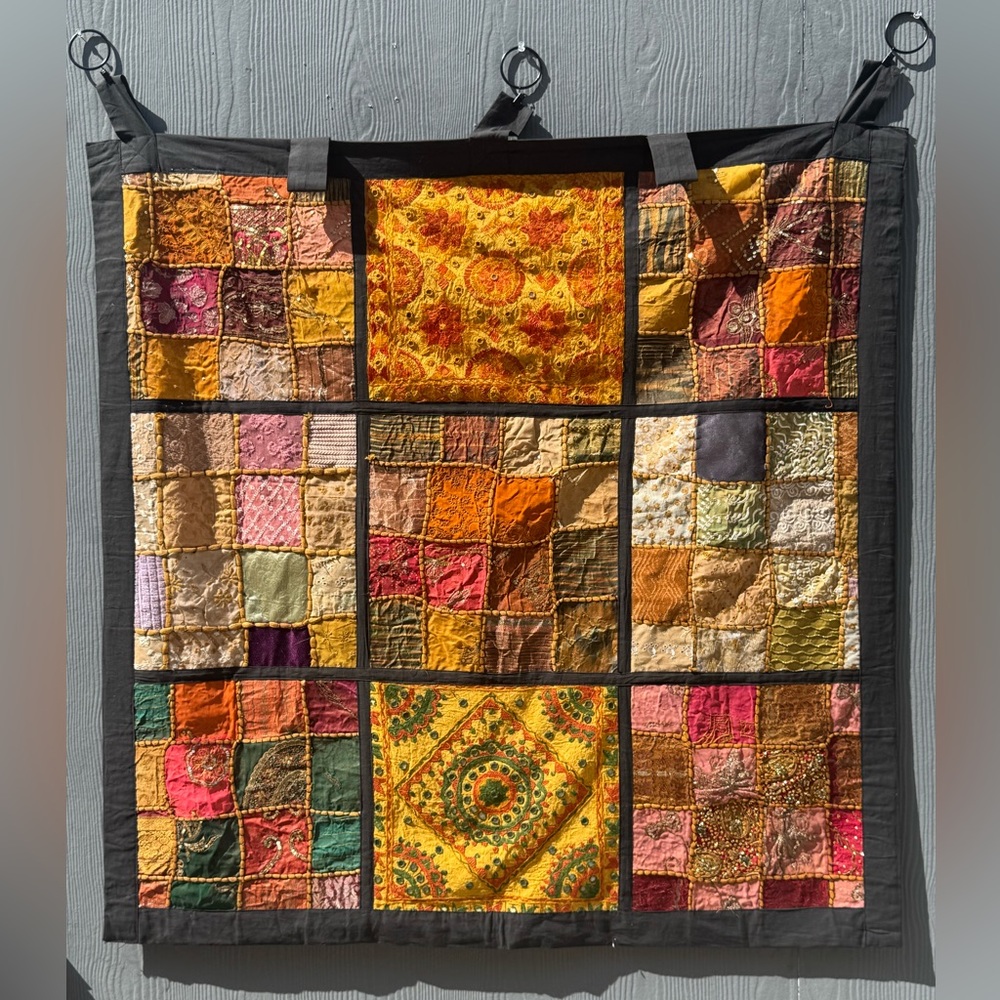 Vintage Early 2000s Pier 1 Square Indian Patchwork Tapestry